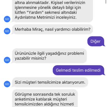 Getir Yemek ( Siparişi Teslim Edildi Gösterip Teslim Etmemesi)