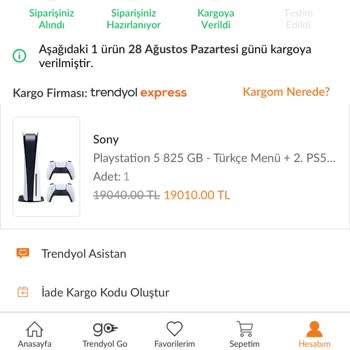 Trendyol Aldığım PS5'i Kaybetti Para İadesi İçin 15 Gündür Oyalıyor