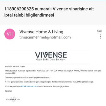 Vivense İptal Edilen Ürün Kargoya Verildi