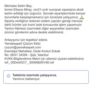 Saloon Burger Eksik Teslimat İade Olmadı