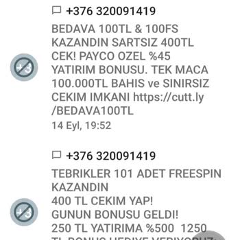 Türk Telekom +376 +44 Bahis Sitelerinden Gelen Mesajlar.