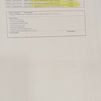 Avansas Eksik Ürün Temini