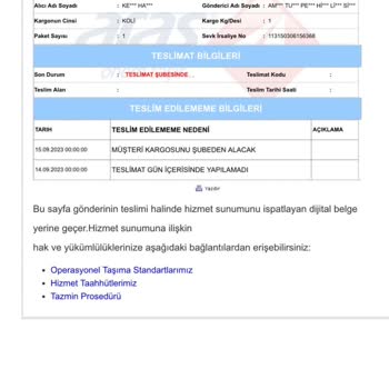 Aras Kargo Teslim Sorunu