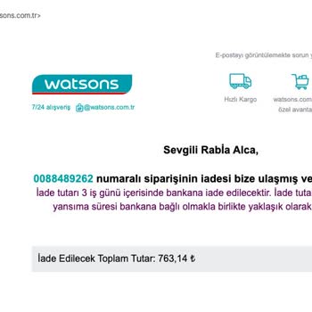 Watsons Siparişimi Bana Sormadan İptal Etti