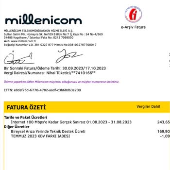Millenicom Haksız Fatura. Gerçekleşmeyen Bir Müdahale İçin Fatura Kesildi