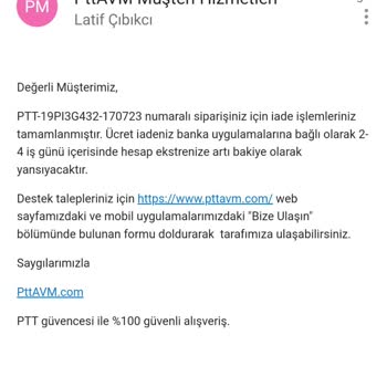 PttAVM Para İadem Yapılmadı