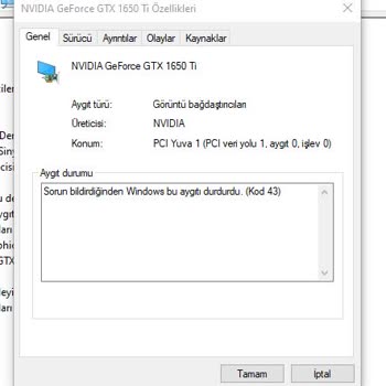 Monster Notebook Nvidia 1650ti Kod43 Hatası