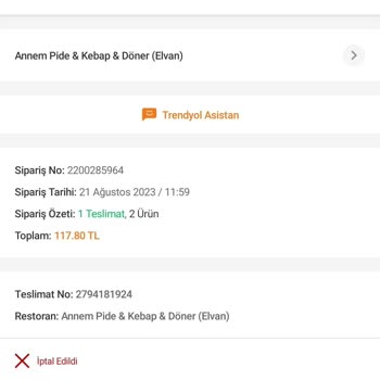 Trendyol/Trendyol Yemek Haksız Sipariş İptali Ve Para Kaybı