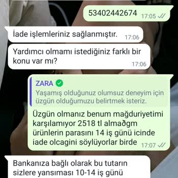 Zara Yanlış Ürün Teslimatı