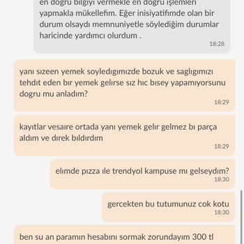 Trendyol Yemek Bozuk Yemek Gönderdi Ve İade Sürecinde Yardımcı Olmadı.