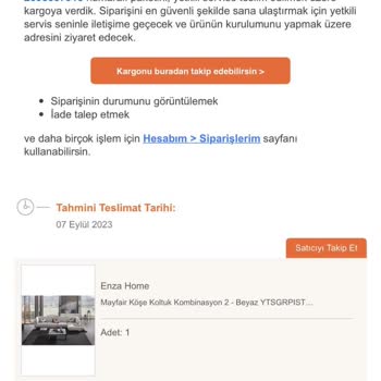Enza Home Ürünümü Teslim Etmiyor (Mayfair Köşe Takımı)