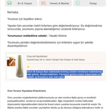 Trendyol Olumsuz Yorumları Yayınlamıyor.