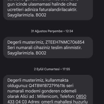 Millenicom Modem Teslim Ettiğim Halde Ücret Talep Ediyor