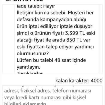 Sportstyle Aldığım Ürünü İptal Edip Yüksek Fiyattan Almamı İstedi.
