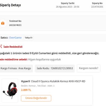 OverGame Kulaklık İadesinin Reddi