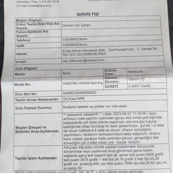 Asus Teknik Servis İşlem Yapmamış