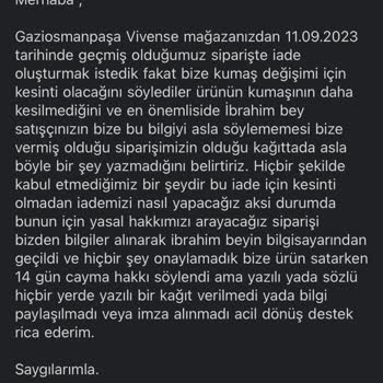 Vivense İade Hk Acildir.