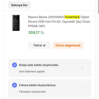 Hepsiburada'dan Aldığım Baseus Powerbank İle İlgili Sorun