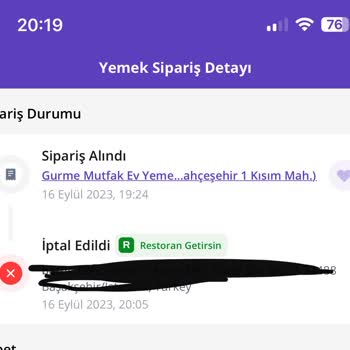 Gurme Mutfak Bahcesehir Şubesi Siparişleri İptal Ediyor