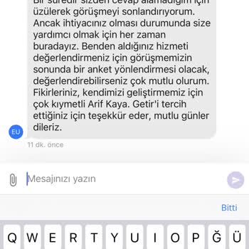 Getir Paramı İade Etmiyor.