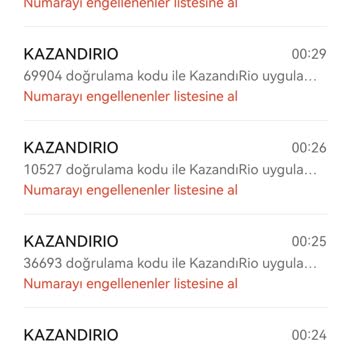 KazandıRio Kazandirio'dan Bilgim Ve Talebim Dışında Gelen Giriş Kodları