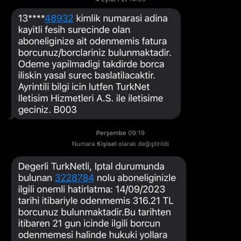 TurkNet İptal Edilen Hizmete Ait Fatura Ödemesi Talep Ediyor.