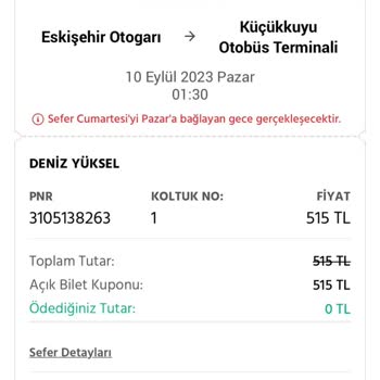 Kamil Koç Otobüs Bilet İade/iptal Talebi