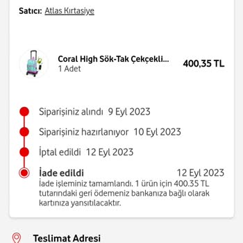 Atlas Kırtasiye Vodafone Yanımda Gönderilmeyen Ürün