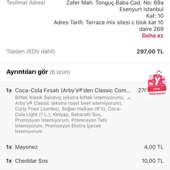 Arby's Ücretini Ödediğim Ürünler Gelmiyor