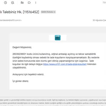 A101 İnternet Alışverişi Adidas Mayo İade Alınmaması