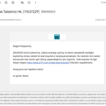 A101 İnternet Alışverişi Adidas Mayo İade Alınmaması