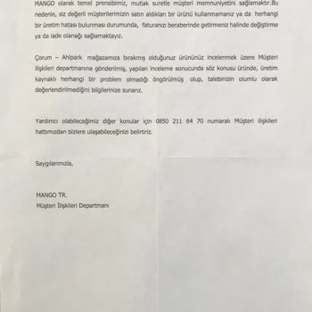 Mango Çekme Yapmış Ürünü Kabul Etmiyor.