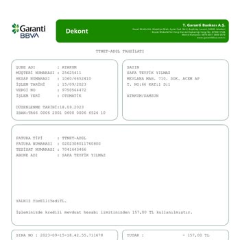 Garanti Bankası Otomatik Fatura Ödeme Sorunu