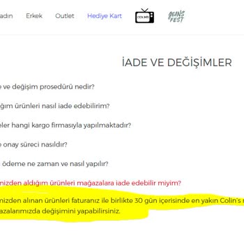 COLIN’S İade Sorunu