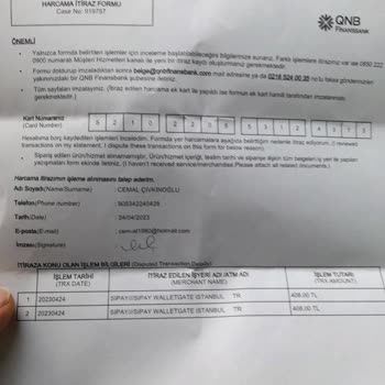 QNB Finansbank K. Kart İtirazı