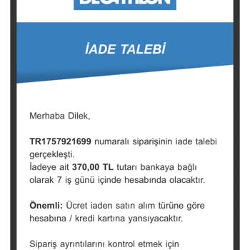 Decathlon Satışta Olan Ürün İptali