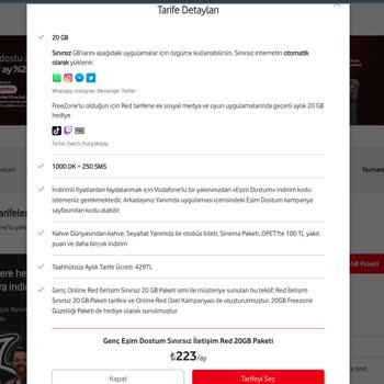 Vodafone Web Sitesinde Hata Olduğunu Ve Tarifeyi Yanlış Veriyor