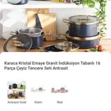 Karaca Kristal Emaye Granit İndüksiyon Tabanlı 16 Parça Çeyiz Tencere Seti  Antrasit