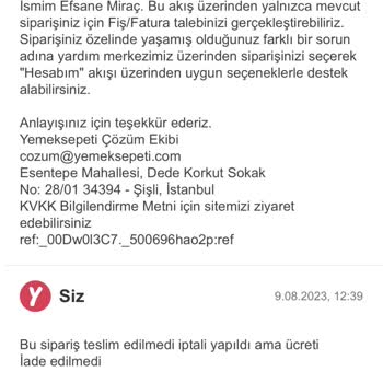 Yemeksepeti Teslim Edilmeyen Yemek Siparişinin Parasını Ödedim