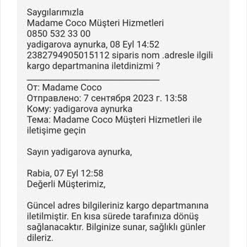 Madame Coco 2382794905015112 Numaralı Siparişim Çöpe Atılmış Yok