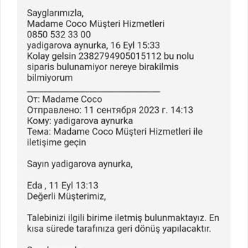 Madame Coco 2382794905015112 Numaralı Siparişim Çöpe Atılmış Yok