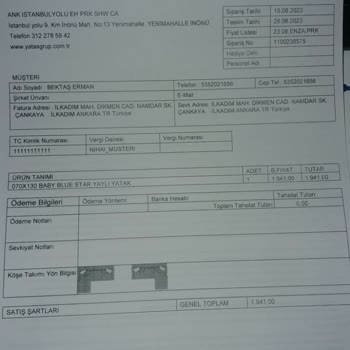 Yataş Enza Dan 1 Ay Önce Verdiğim Sipariş Üretim Aşamasındaymış