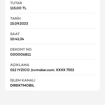 Cvmaker.com.tr CV Maket İzinsiz Para Kesintisi