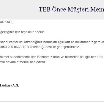 TEB Bankası Sanal Karttaki Bonuslarımı Vermiyor!
