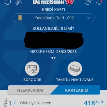 Denizbank Kredi Kartı Üyelik Aidat Ücreti