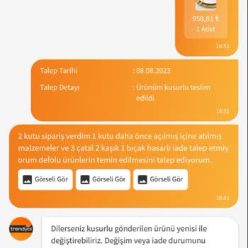 Trendyol Firma Ürünün Fiyatının Artması Üzerine Siparişimi Göndermedi