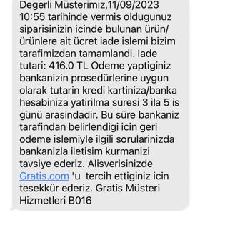 Gratis Ve Kargomsende Firması İade- Tutar