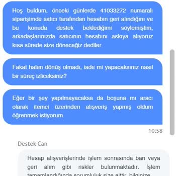 itemci.com'dan Satın Alınan Hesabın Geri Alınması