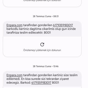 Enpara Yenilemiş Olduğum Kartın Tarafıma Ulaşamaması