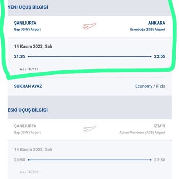 Anadolu Jet Bilet Yer Değişikliği